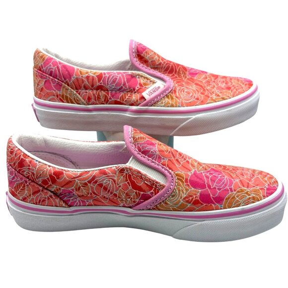 Vans Kids Girls 3 Classic Slip On Floral Canvas Shoes Size Pink Rose Camo New - Picture 3 of 10